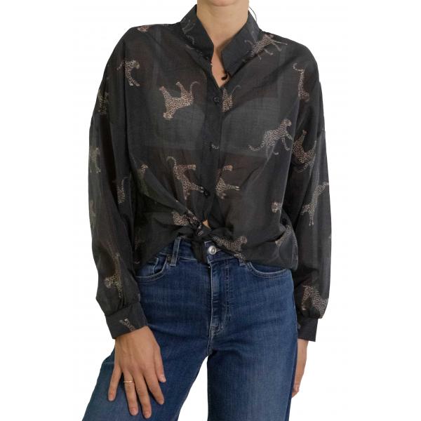 Camicia con collo alla coreana e tigri 